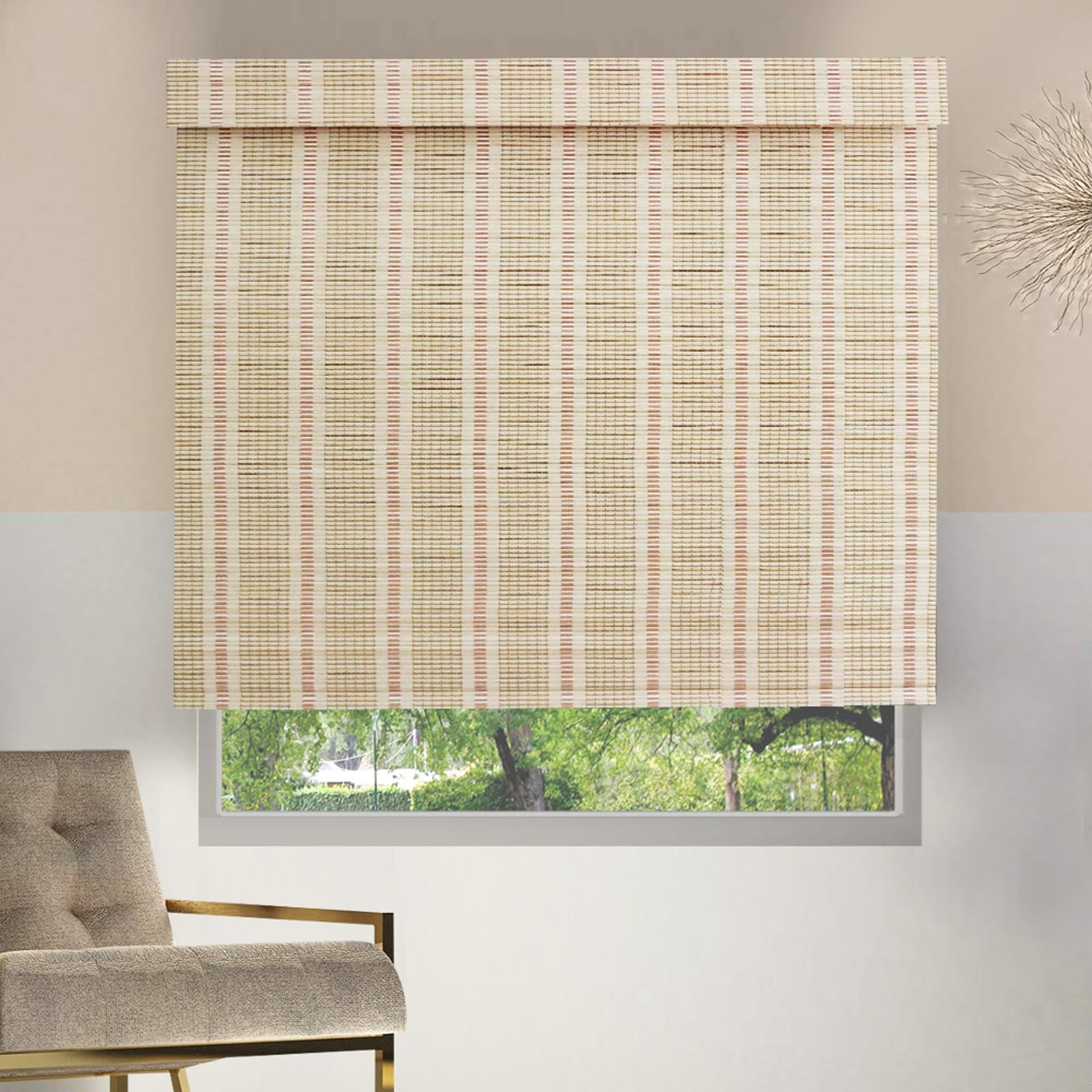ZY BLINDS Cordless Bamboo Roman Shades,Indoor Light