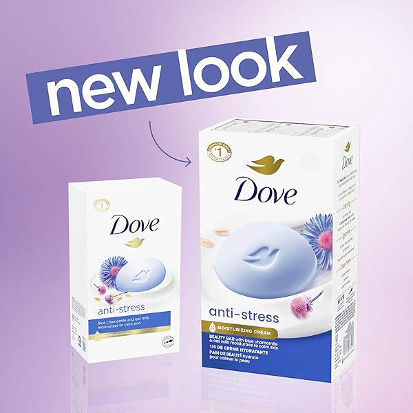 DOVE BEAUTY BAR GENTLE CLEANSER ANTI-STRESS CREAM BAR MOISTURIZES TO CALM SKIN GENTLE BAR SOAP CLEANSER MADE WITH 1/4 MOISTURIZING CREAM 6 PACK