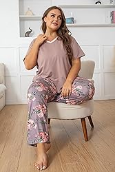 Vozanet Women's Pajama Sets Short Sleeve with Long