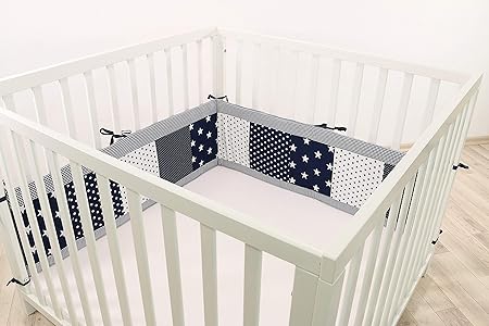 ULLENBOOM ® Nestchen Blaue Sterne (200x30 cm Baby Laufgitter Nestchen, Umrandung für 100x100 cm Laufstall - Kopfbereich, Moti