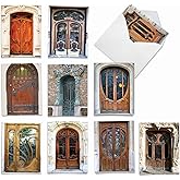 The Best Card Company - 10 Blank Note Cards Boxed (4 x 5.12 Inch) - Architecture, Assorted All Occasion Cards - Art Nouveau Doors M4624OCB-B1x10