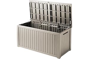 Yardgrace 200 Gallon Outdoor Storage Bench Waterproof - Resin Deck Storage Chest for Patio & Pool, Lockable Outdoor Storage Box for Cushions & Tools, UV-Resistant, Granite Grey