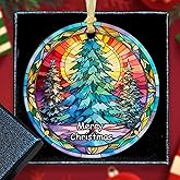 2025 Stained Ceramic Christmas Tree Ornaments Xmas Tree Decorations Round Hanging Ornament, Ornament Xmas Gifts for Women Men Friends Ideas Holiday Decor -A02
