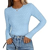 MEROKEETY Women's Fall Long Sleeve Shirts Blouses 2025 Casual Crewneck Textured Fitted Trendy Tops