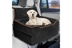 Vdamu Dog Booster Seat for Larger & Medium Dogs – Comfortable Dog Car Bed with Washable Cover and Storage Pockets for Pets Up to 60lbs (Black)