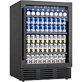 24 Inch Beverage Refrigerator, 180 Can Under Counter Fridge, Stainless Steel Beer Fridge for Built-in & Freestanding, Outdoor Refrigerator for Soda, Beer, Wine (Black) on Fridge.com