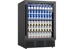 ICEVIVAL 24 Inch Beverage Refrigerator, 180 Cans Under Counter Beverage Fridge with Glass Door, LED Light, Built-in or Freestanding Beer Fridge for Soda, Water, Wine - Home, Bar or Office