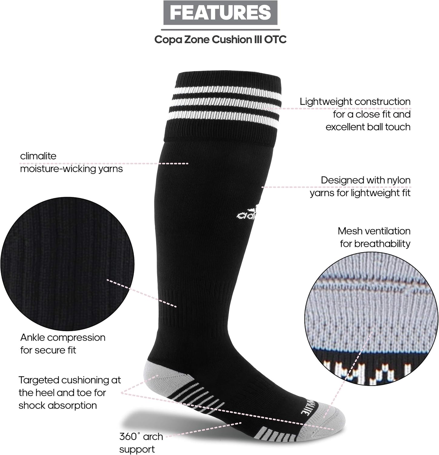 adidas Unisex Adult Copa Zone Cushion IV Soccer Socks (1-Pack): Clothing