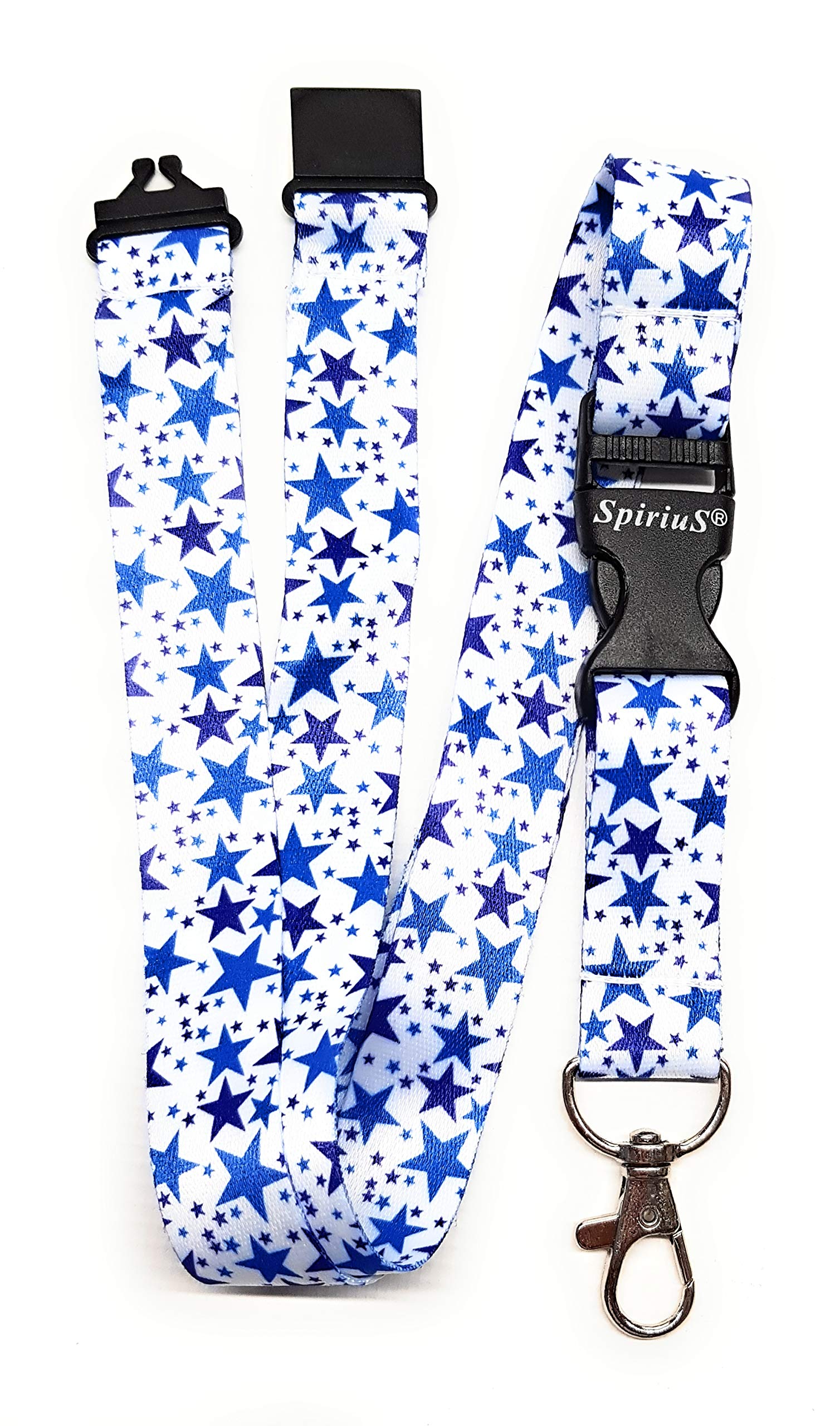 SpiriuS Lanyard Neck Strap for id Card Badge Holder with Safety Clip Breakaway 2cmx43cm Original Design (Multi White Stars)
