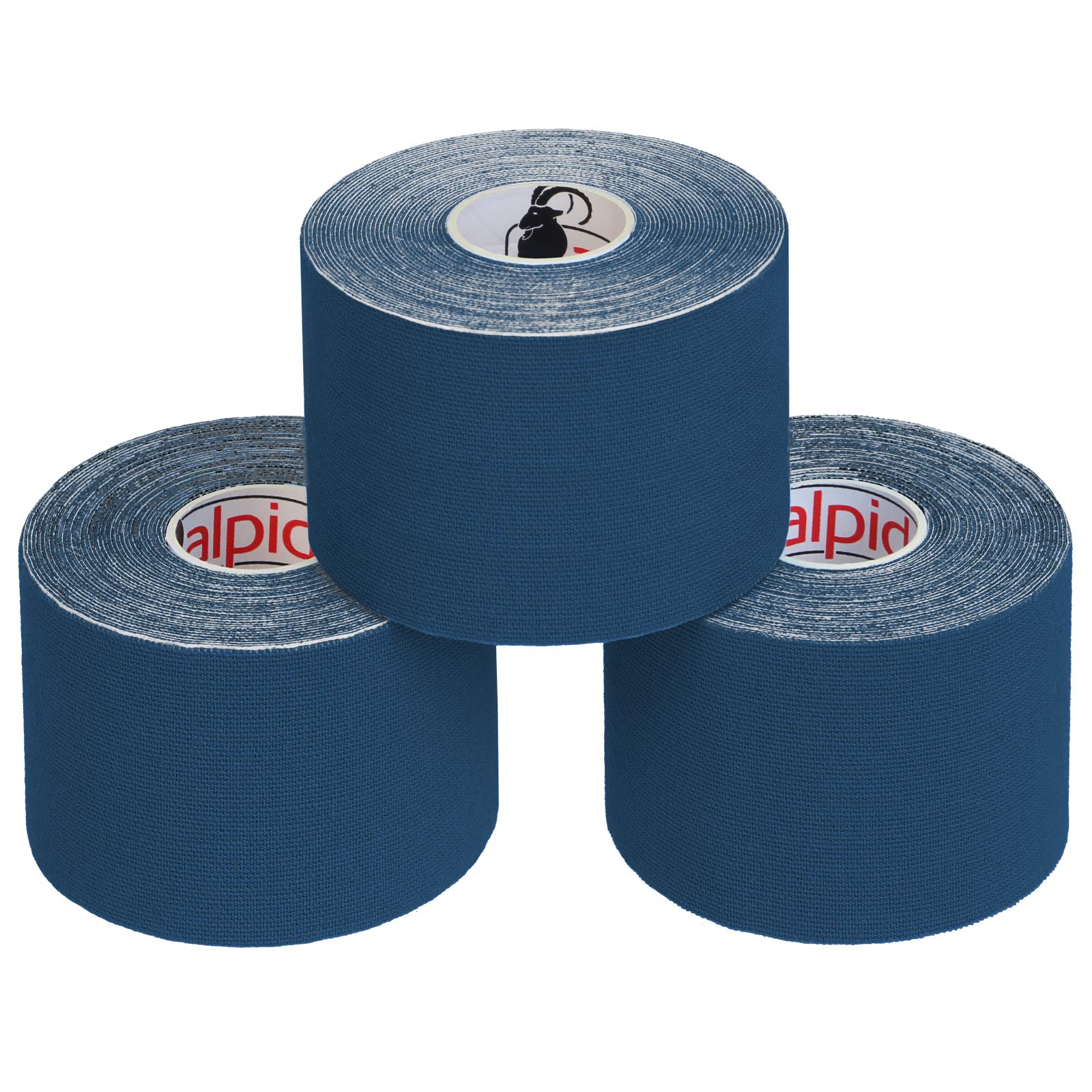 ALPIDEX Kinesiology Tape 1/3/ 6/12 Rolls Many Colors 5 m x 5 cm Application Examples E- Book Skin Friendly Muscle Support Elastic Strapping Tape, Colour:Dark Blue, Quantity:3 Rolls