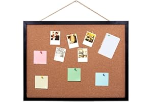 BGJRBY Black Cork Board Bulletin Board, 14.6"X 11" Cork Board, Oak Wood Finish Frame, Wall Mounted Cork Board for Office Home and School(Pins, Eye Bolts, gaskets, Screws)