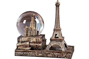 IUXROBU LED Music Snow Globe Eiffel Tower Vintage Retro Home Decoration for Book Shelf Cabinet Floating Board Office Desk Table Top Decor Centerpieces Ornament (A-Gold)
