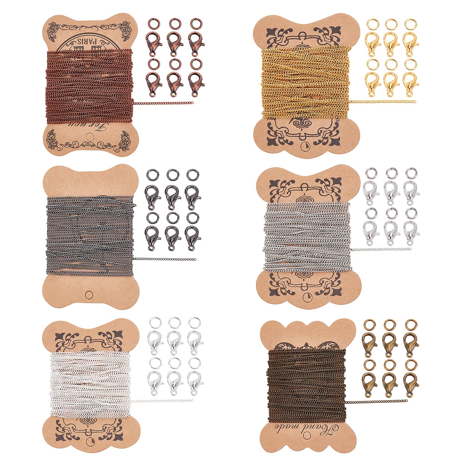 PH PandaHall 30 m Curb Chain Twisted Iron Chains Cross Chain 360 Pieces Iron Jump Rings 120 Pieces Brass Lobster Claw Clasp for Jewellery