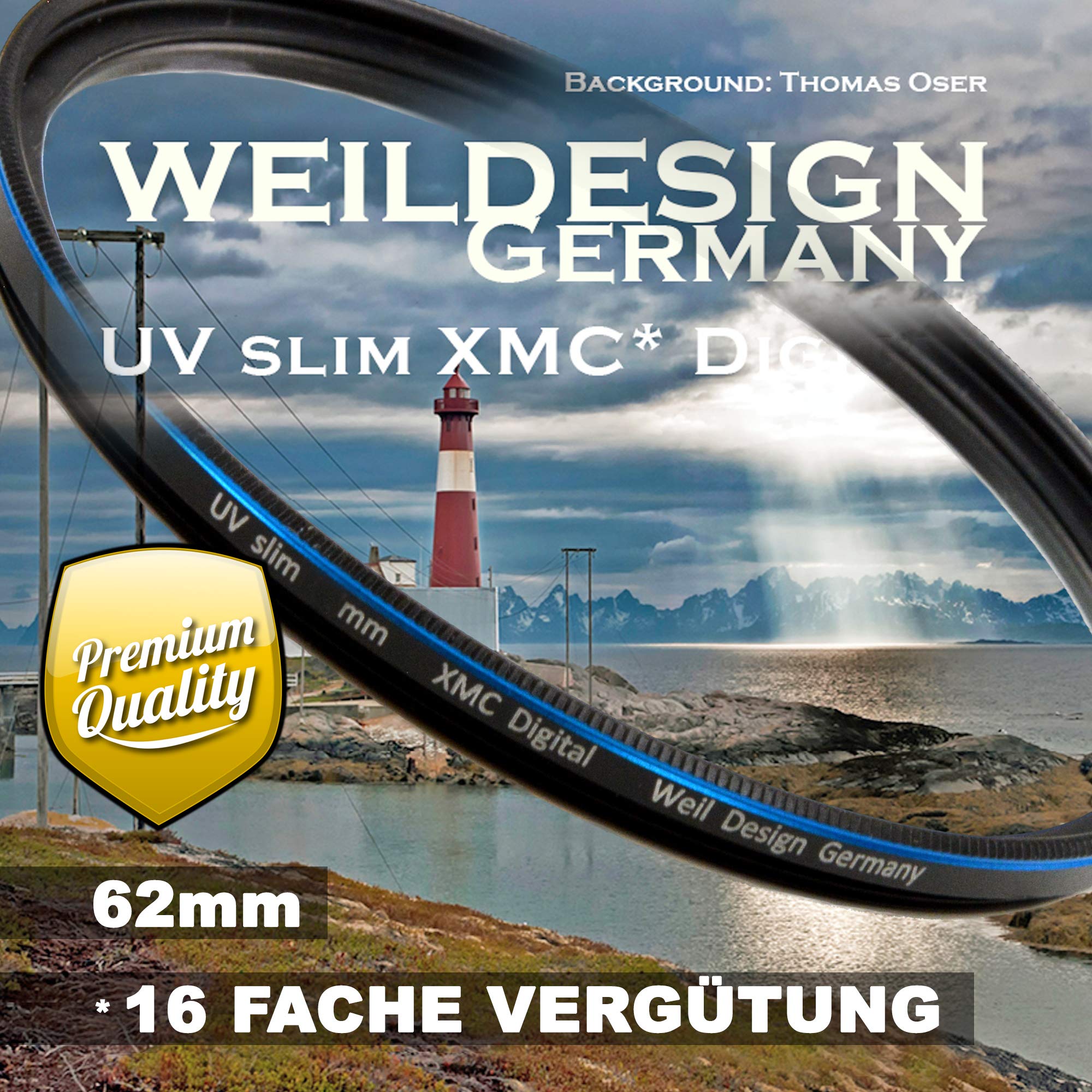 UV Filter 62 mm Slim XMC Digital Because Design Germany * Lens Protection * Blocks Ultraviolet Light * Front Thread * 16 times Hardened * Includes Filter Box (UV Filter 62 mm)