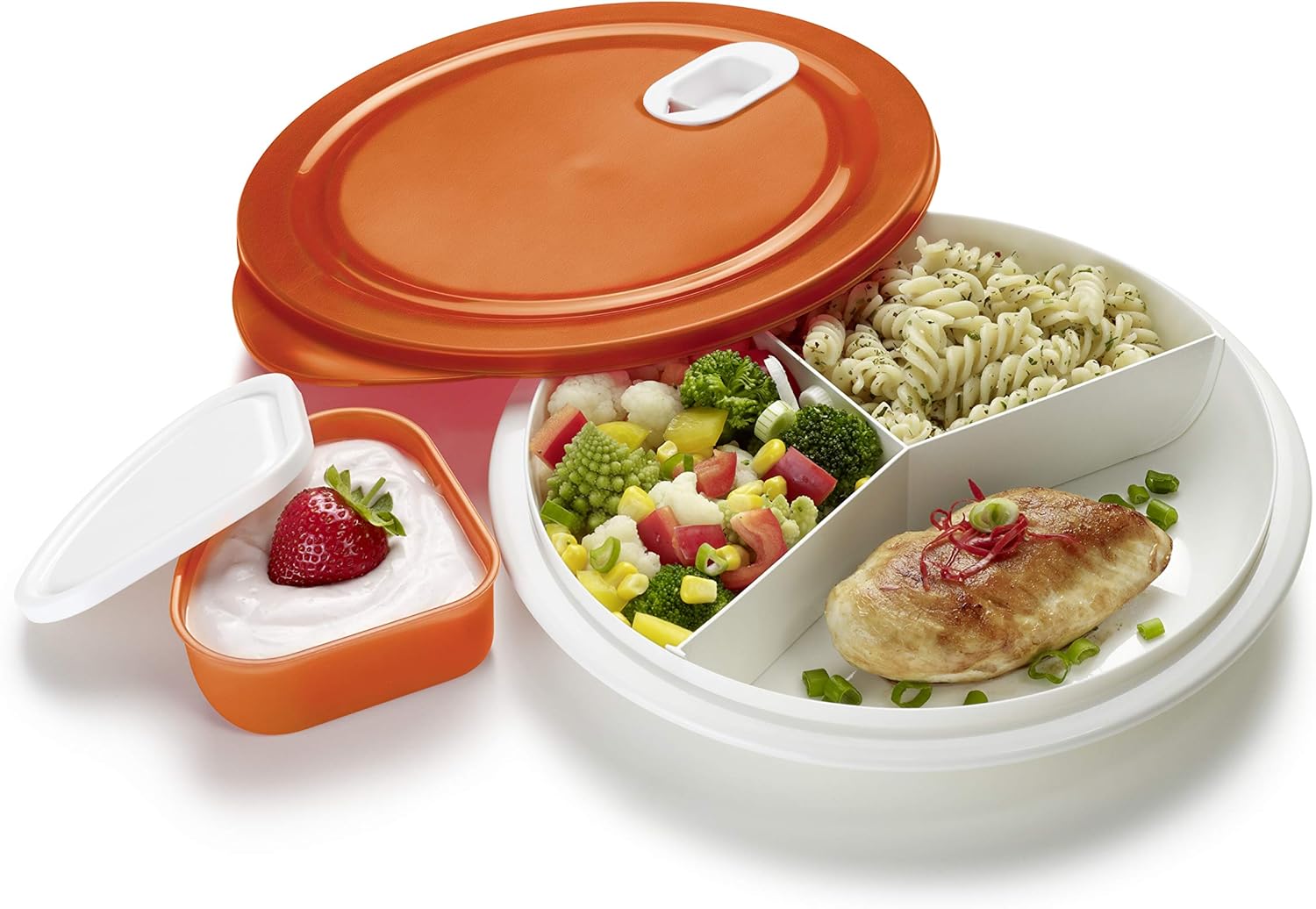Rotho, XL Clever, Microwave plate 1.2l with lid and partition, Plastic (PP) BPA white/red, 1,2l (26,0 x 26,0 x 4,8 cm) - Image 3