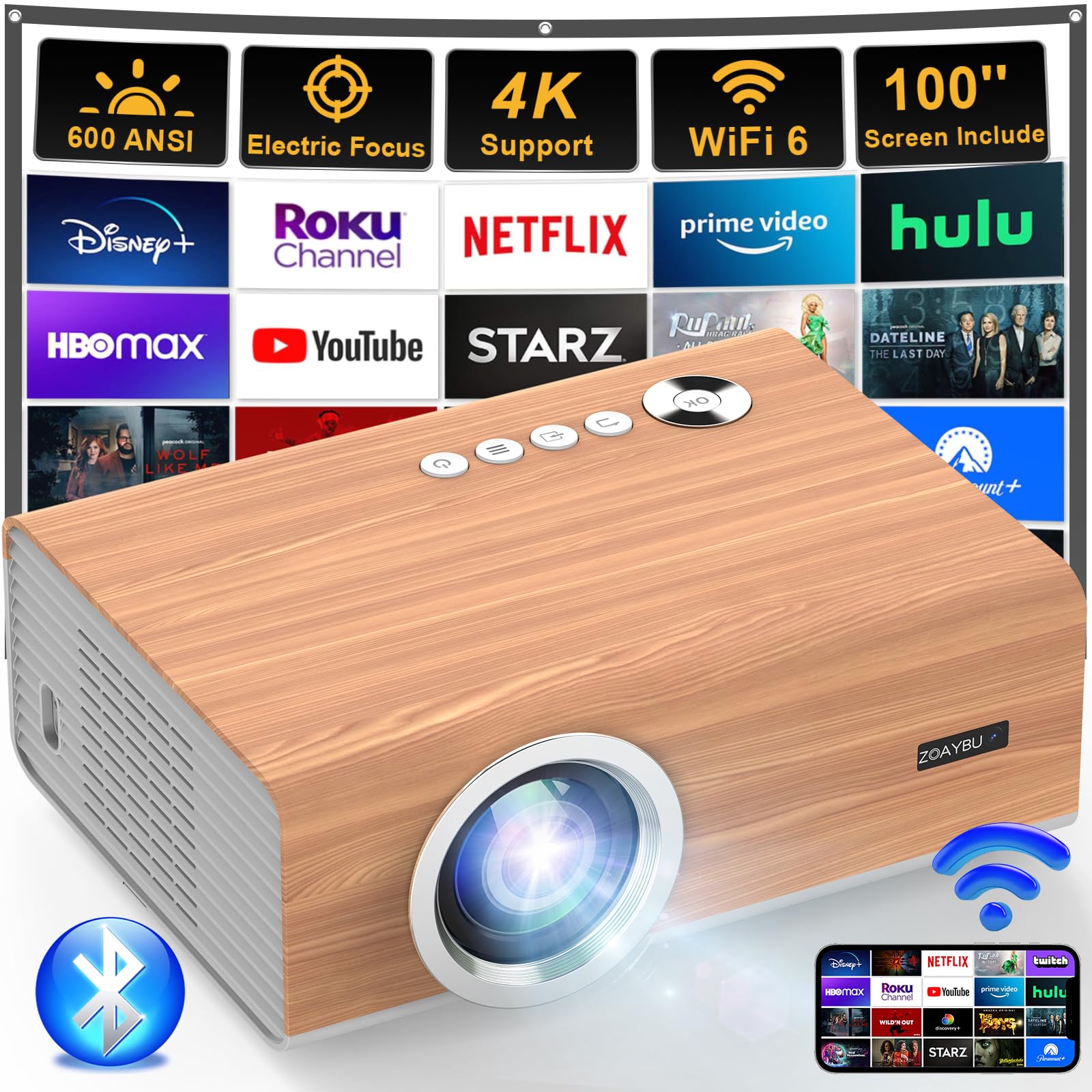 Mua ZOAYBU Projector Electric Focus, Auto Correction 5G WiFi and ...