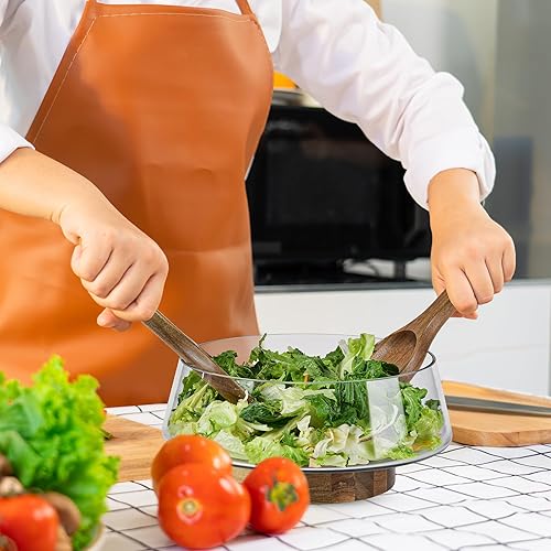 Extra Large Glass Salad Bowl Set Party Salad Bowls with Acacia