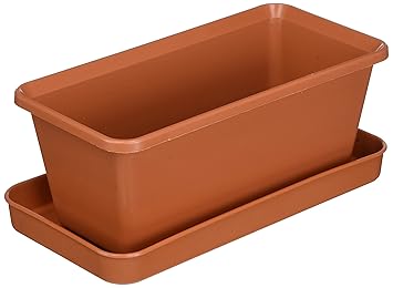 Gardenico Klein Blumenkasten mit Untersetzer 20 cm, terrakotta/braun