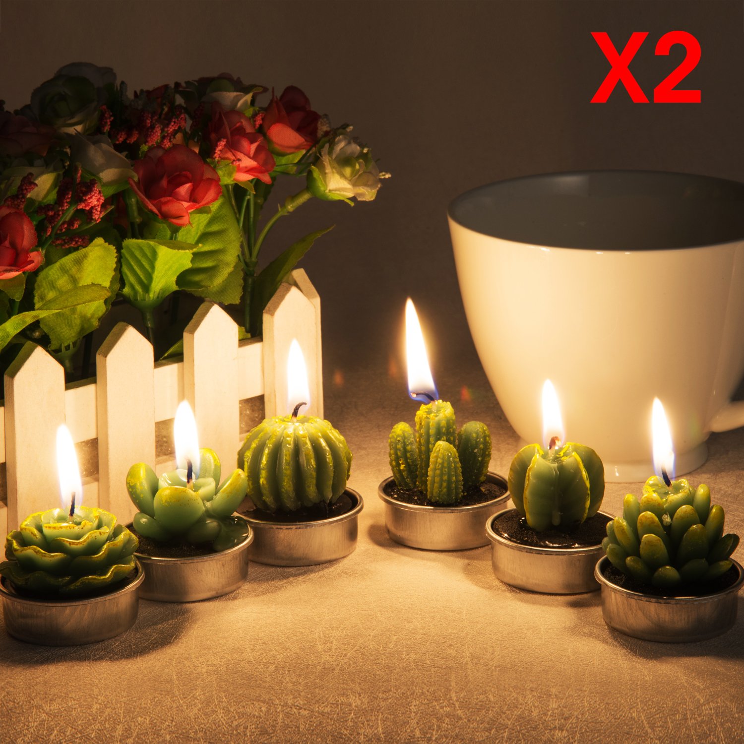 amasky Cactus Tealight Candles, Handmade Delicate Succulent Cactus