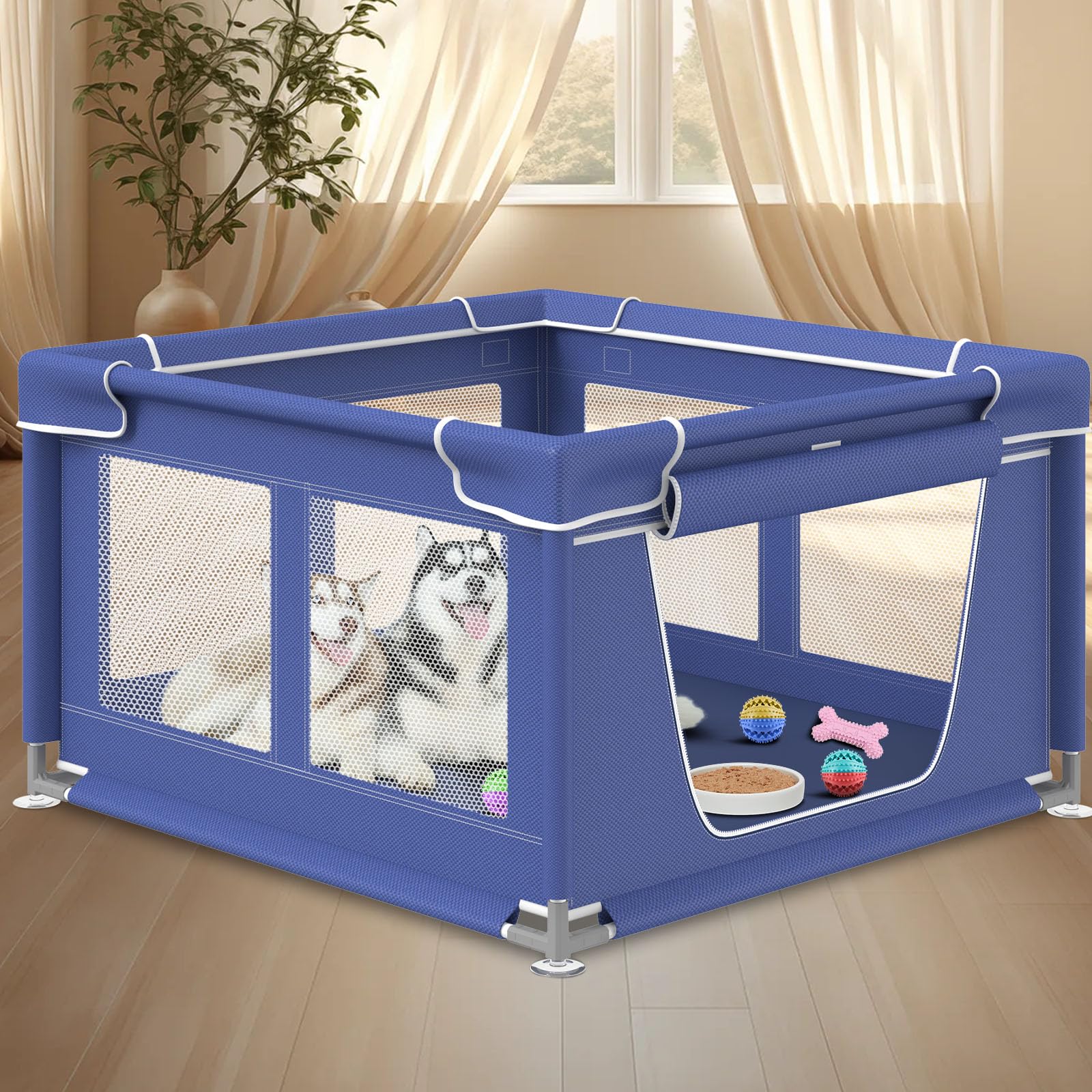 Photo 1 of besuhot Puppy PlayPen 50 × 50 Inch, Dog Playpen with Gate for Puppies, Small and Medium Dogs, Pet PlayPen for Outdoors & Indoors, Tear Resistant Fabric