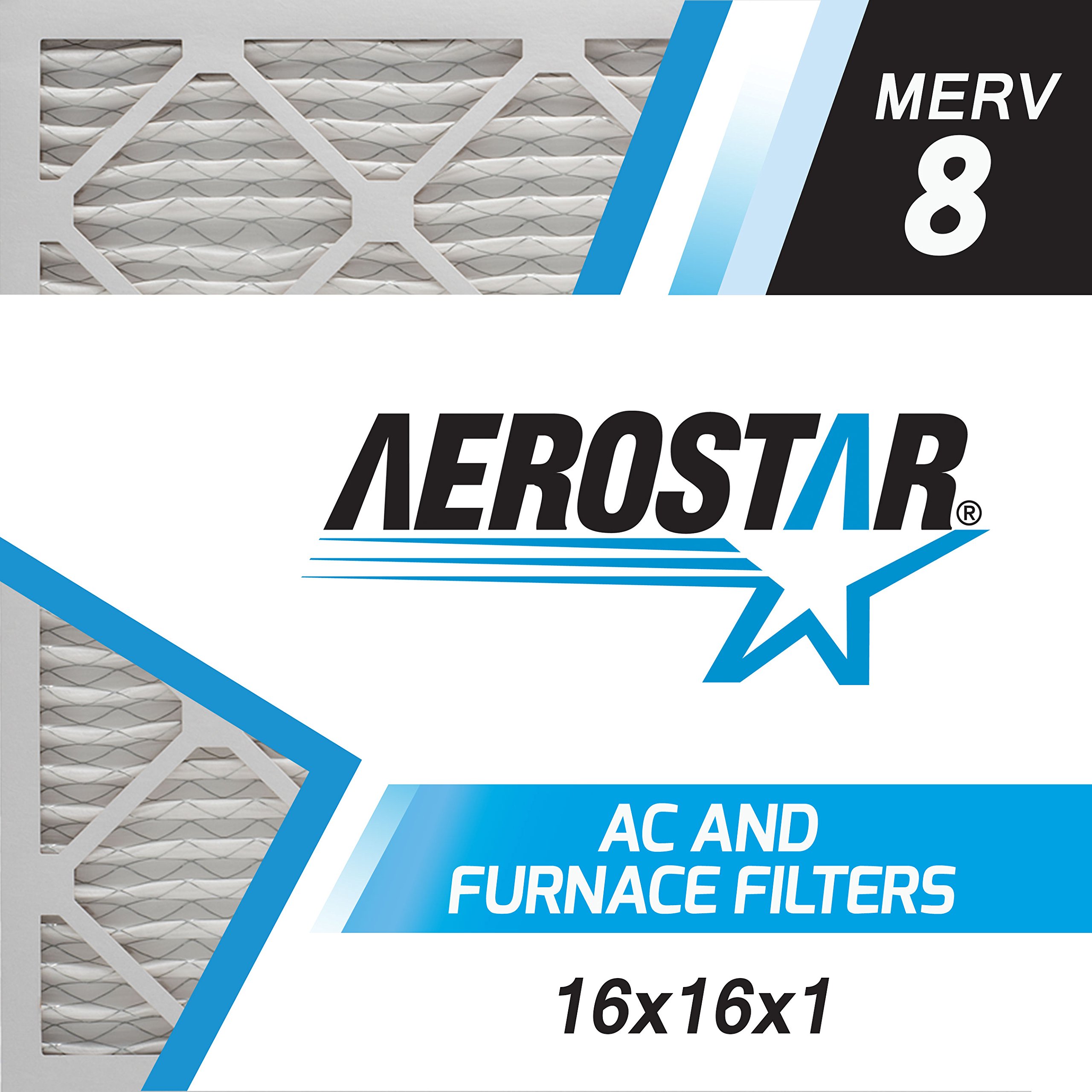 Aerostar 16x16x1 Air Filter MERV 8 – 6 Count – Removes Dust Mites, Lint, Mold, Pet Dander & Allergy-Causing Pollen – Pleated Electrostatic MPR 600 & FPR 5 Furnace Air Filters