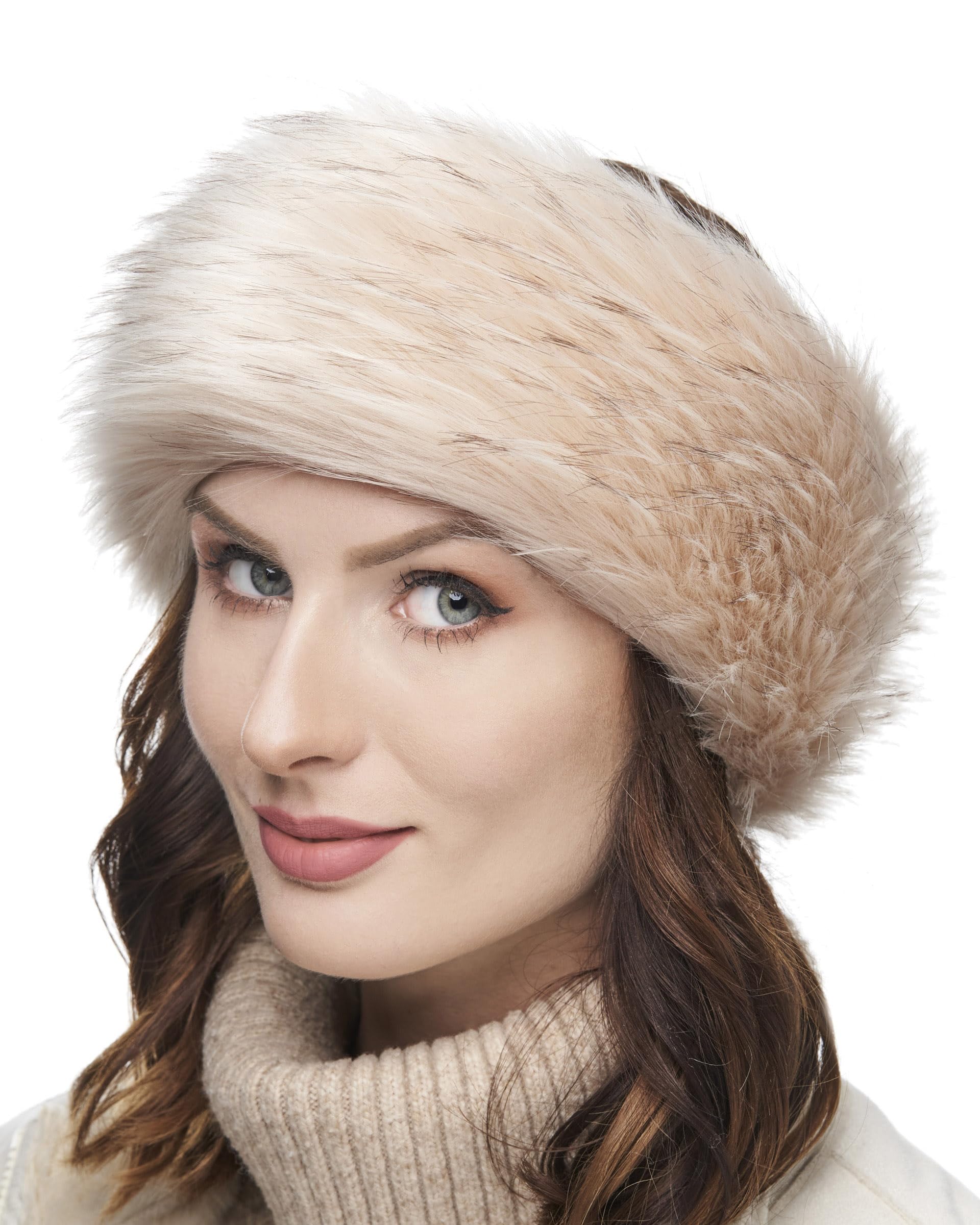 Futrzane Classic Headband - Faux Fur Headbands for Women - Furry Band for Winter - Size S (Ivory Classic)