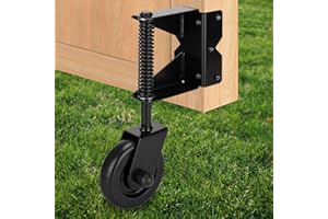 BOODVON Heavy Duty Gate Wheel, Gate Casters for Outdoor Wooden Gates or Fence Gates, Spring Loaded Gate Wheel Caster for Uneven Floors, Gate Wheels with 360° Swivel, Left, Black