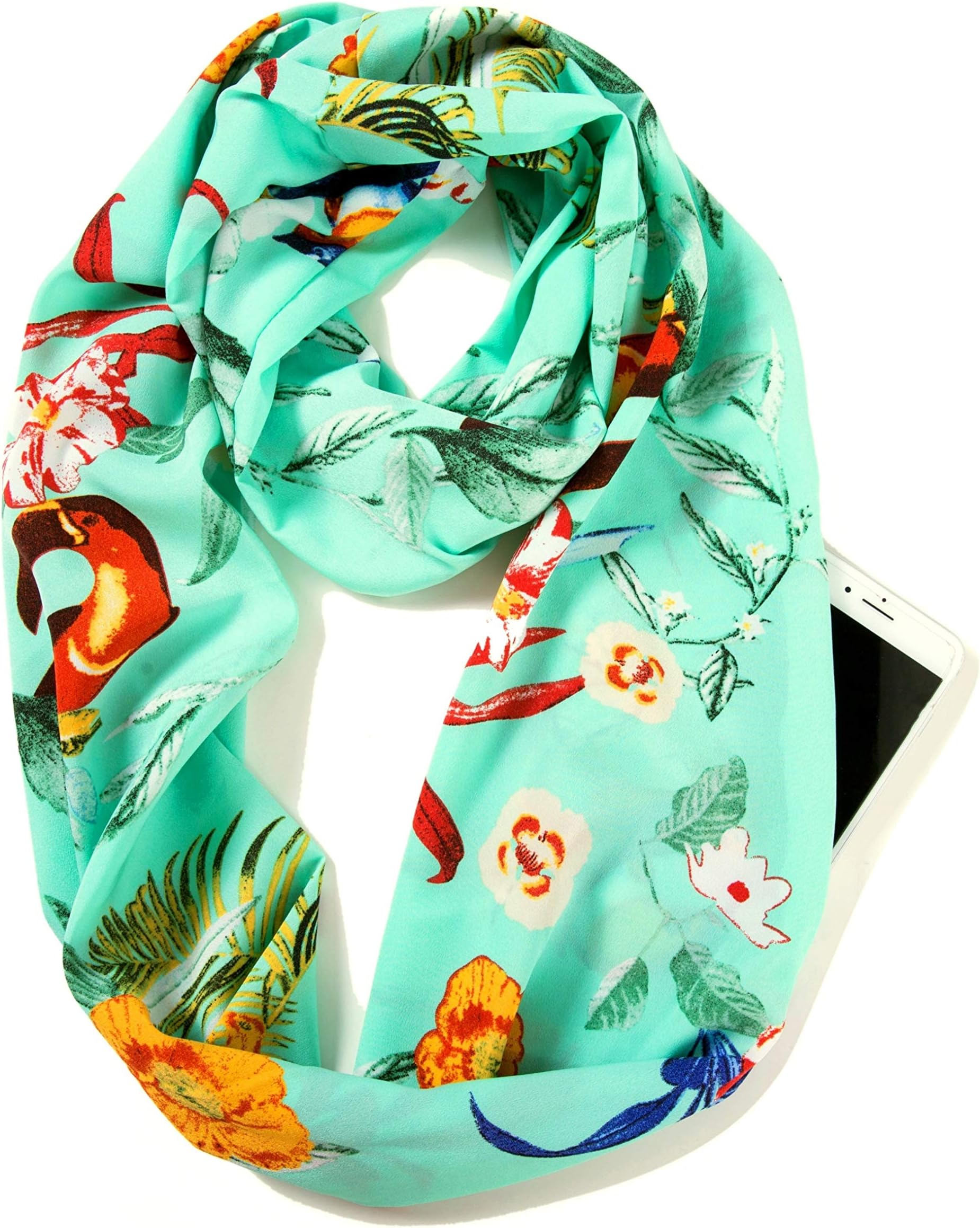 ELZAMA Infinity Loop Scarf with Hidden Zipper Pocket Woven Printed Patterns for Women - Travel Wrap
