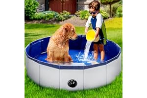 StarOcean Foldable Dog Pool, Kiddie Pool Hard Plastic Pool for Kids, Swimming Pool for Dogs, Collapsible Pool Dog Bathing Tub, Portable Dog Pool,Pets Wading Pool for Small Dogs,Cats(32 x 8 Inch,Grey)