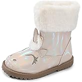 Fupoia Girls Winter Boots Unicorn Snow Boots for Toddler Girls Side Zipper