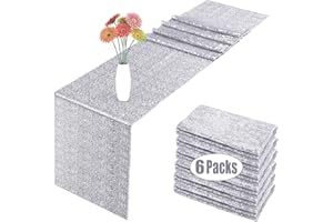 OGORI 6 Pack Sequin Table Runner Silver, 12 x 108 inch Glitter Silver Table Runner for Rectangle Table for Birthday, Wedding, Banquet, Holiday Party Decorations & Baby Shower