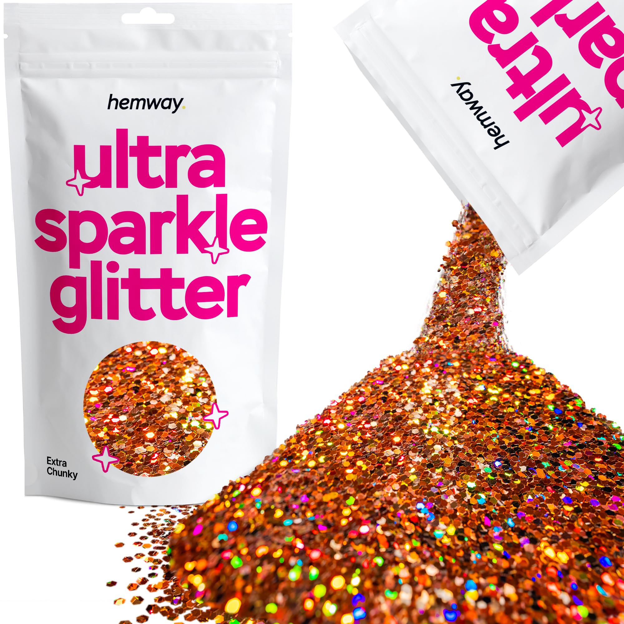 Hemway Ultra Sparkle Glitter Bronze Brown Holographic 100g Extra Chunky | Glitter for Arts & Craft, Makeup, Nail Art, Crafting, Card Making, Sparkle Decoration