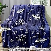 Zevrez Space Blanket Super Soft Navy Blue Planets and Stars Throw Lightweight Fleece Bed Blankets for Kids Adults Couch Bed (48"x 60", Space)