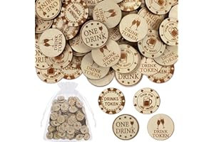 Motionchic 200 Pcs Drink Tokens Bulk for Events Wooden Free Drink Tokens with Organza Bags Personalised Free Cheers Tickets Poker Chips for Events Bar Wedding Oktoberfest Party Favors