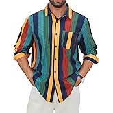 Hardaddy Men's Tropical Floral Button Down Long Sleeve Hawaiian Shirt Flower Printed Beach Shirts