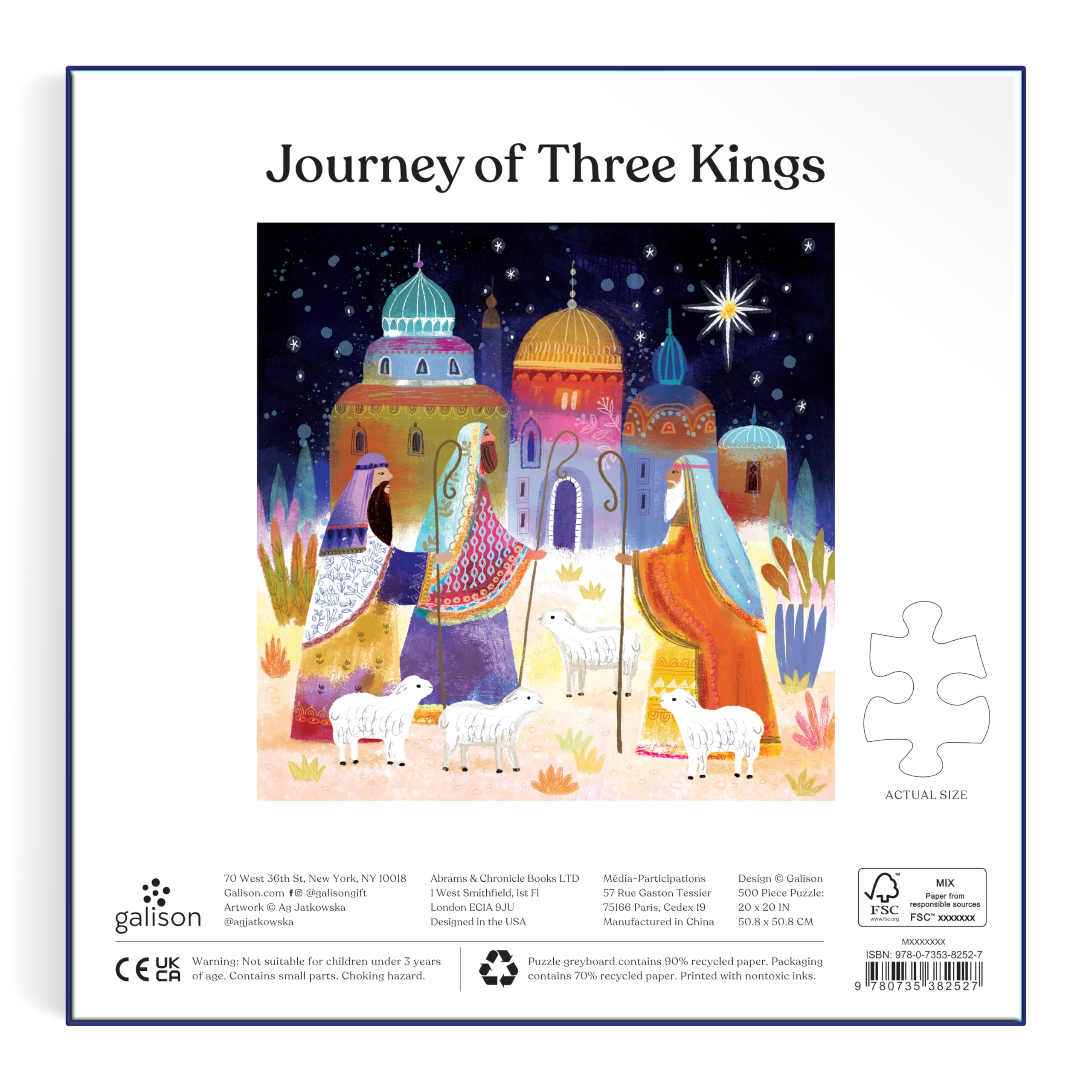 Galison Journey of Three Kings – 500 Piece Jigsaw Puzzle Featuring Artwork Capturing The Journey of The Magi in A Vibrant Jewel Toned Composition