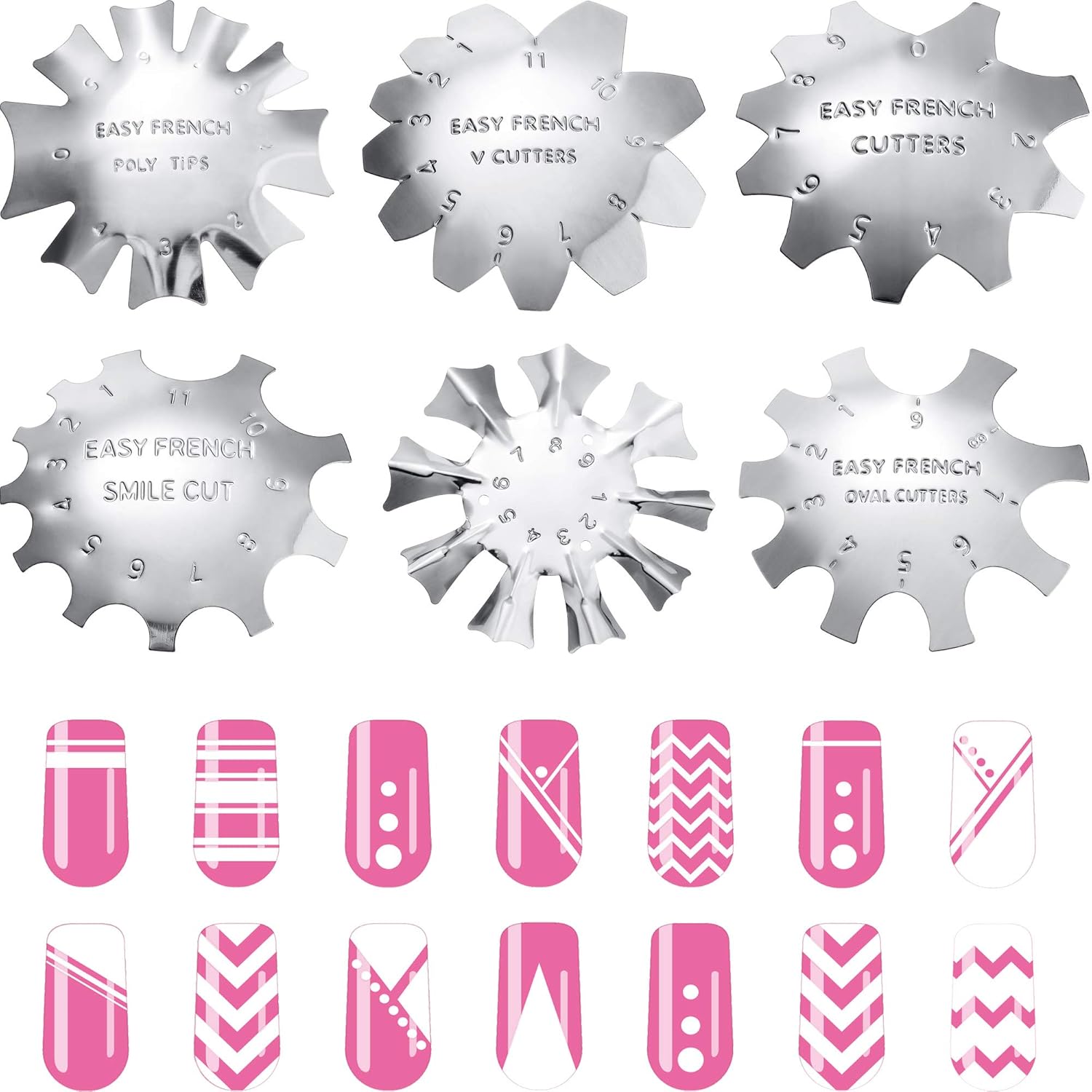 6 Pieces Nail Manicure Edge Trimmer Diy Plate Module, Stainless Steel Easy French Smile Line Gel Cutter Tool, Nail Acrylic Tool Kit (6 Patterns) : Beauty