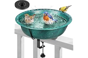 VIVOHOME Deck Mounted Bird Bath with Solar Fountain, Outdoor ABS Birdbath Bowl with Adjustable Metal Clamp, Solar Powered Pum