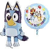 Toyland® 2 Pack Bluey Balloons - Round Happy Birthday Balloon 45.7cm (18") & Large Bluey Shaped Balloon 81.3cm (32") - Children's Party Decorations