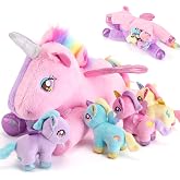 gnomantic Unicorn Stuffed Animals with Babies Inside, Mommy Toy for Kids | 5-Piece set: 1 mommy unicorn + 4 baby unicorns inside. Unzip belly to reveal surprise babies. Ultra-soft, ages 3-8.
