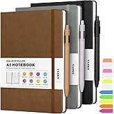 Lined Journal Notebook, 3 Pack A5 College Ruled Notebooks for Work, Hardcover Notebook Each with 2 Pockets & Pen, Leather Jou