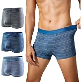 KNITLORD Striped Men's Boxer Briefs Breathable ComfortSoft Underwear Viscose Made from Bamboo Short Leg Trunks 3 or 4 Pack