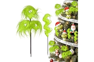 ZOSTA Grinnchs Christmas Tree Decorations Clearance, 10 PCS 17" Large Lime Green Furry Christmas Tree Topper Picks Decor Ornaments, Christmas Vase Fillers for Table Manle Gift Wrap, Xmas Home Holiday Decor