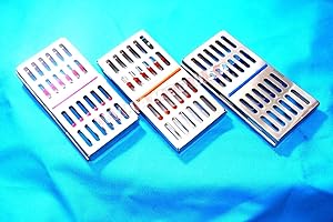 SYNAMED USA 3 German Stainless Dental Autoclave Sterilization Cassette Rack Box Tray for 7 Instrument Set of 3 Colored