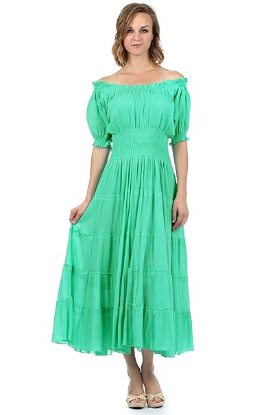 Sakkas Baumwolle Crepe Smok Bauer Gypsy Boho Renaissance Mid Länge Kleid