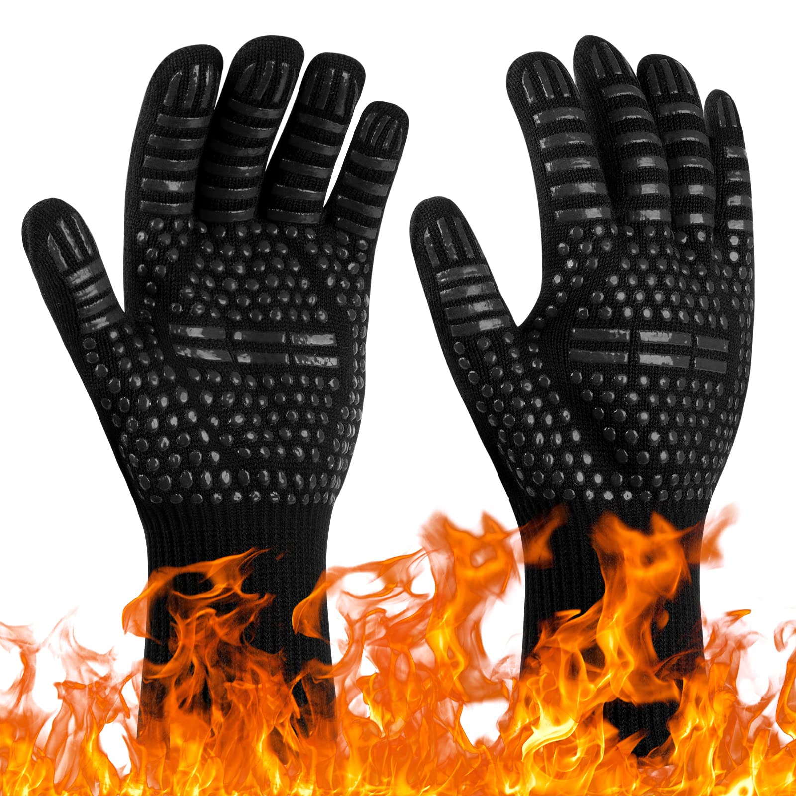Flintronic Grill Gloves Heat Resistant Fire Resistant Oven Gloves Hand Protection Grill Gloves, 1472°F/800°C Heat Resistant Oven Gloves for Grill, Oven, Cooking, Soldering (Black) — image 1