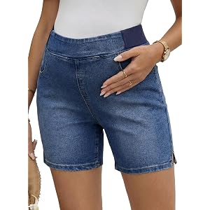 BLENCOT Maternity Jeans Shorts Elastic Waist Stretchy Denim Shorts | Bump-Friendly Mid Waist Stretchy Pregnancy Jeans Biker S