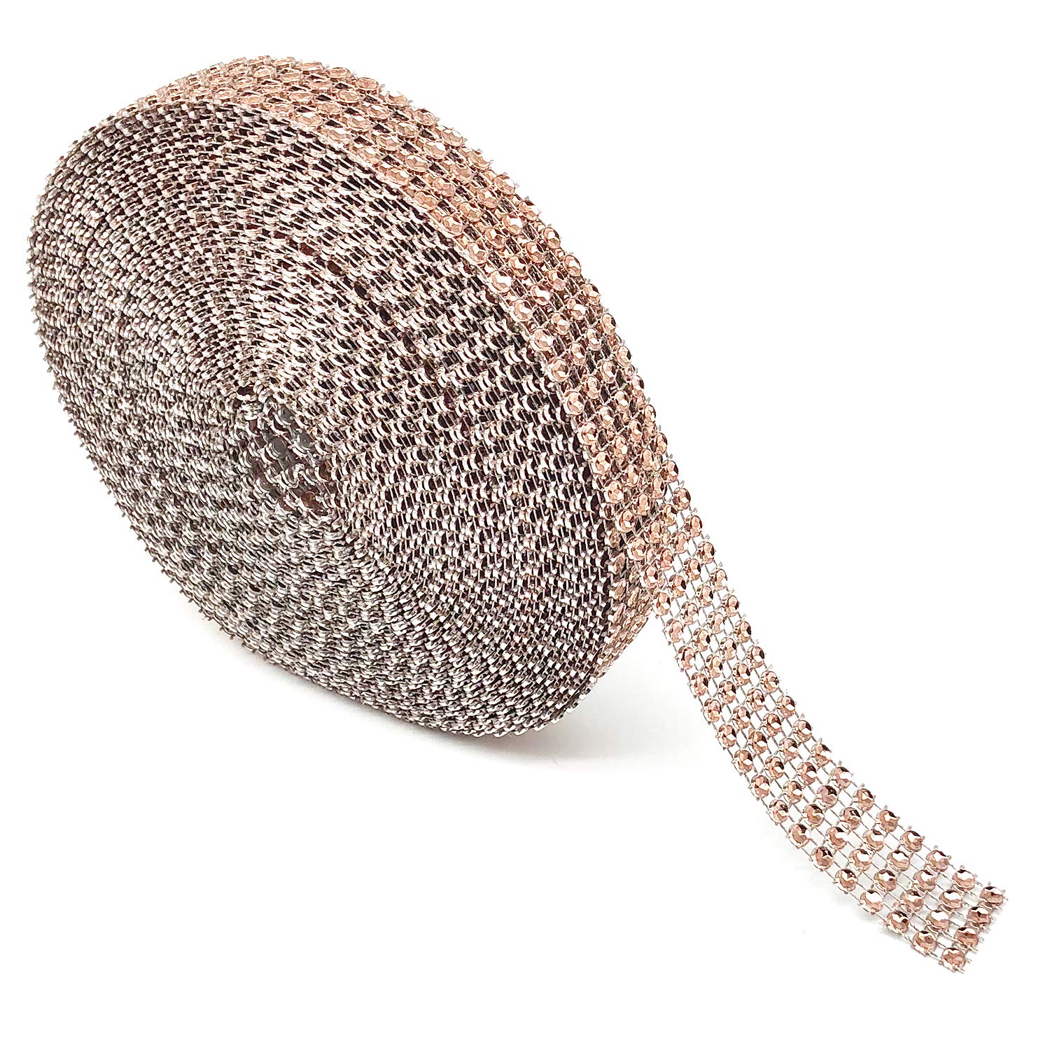 Benvo 4 Row 10 Yard Acrylic Bling Diamond Rhinestone Ribbon Wrap Roll for Wedding Cakes, Birthday Decorations, Baby Shower Events and Arts and Crafts Projects, 0.8”x 30FT, Rose Gold