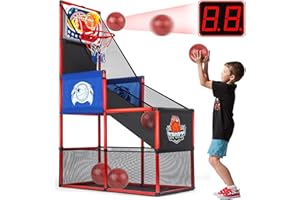 MOEAWS Basketball Arcade Game Set Indoor/Outdoor With LED Scoring And Cheer Sounds, Sport Play Toy Includes 4 Balls & Instruction & Pump For Teen Kids Toddler Birthday Christmas Carnival Backyard Party Gift