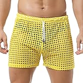 DTODWW Mens Fishnet Underwear Boxer Shorts Mesh Trunks See Through Shorts with Drawstring Nightwear Shorts
